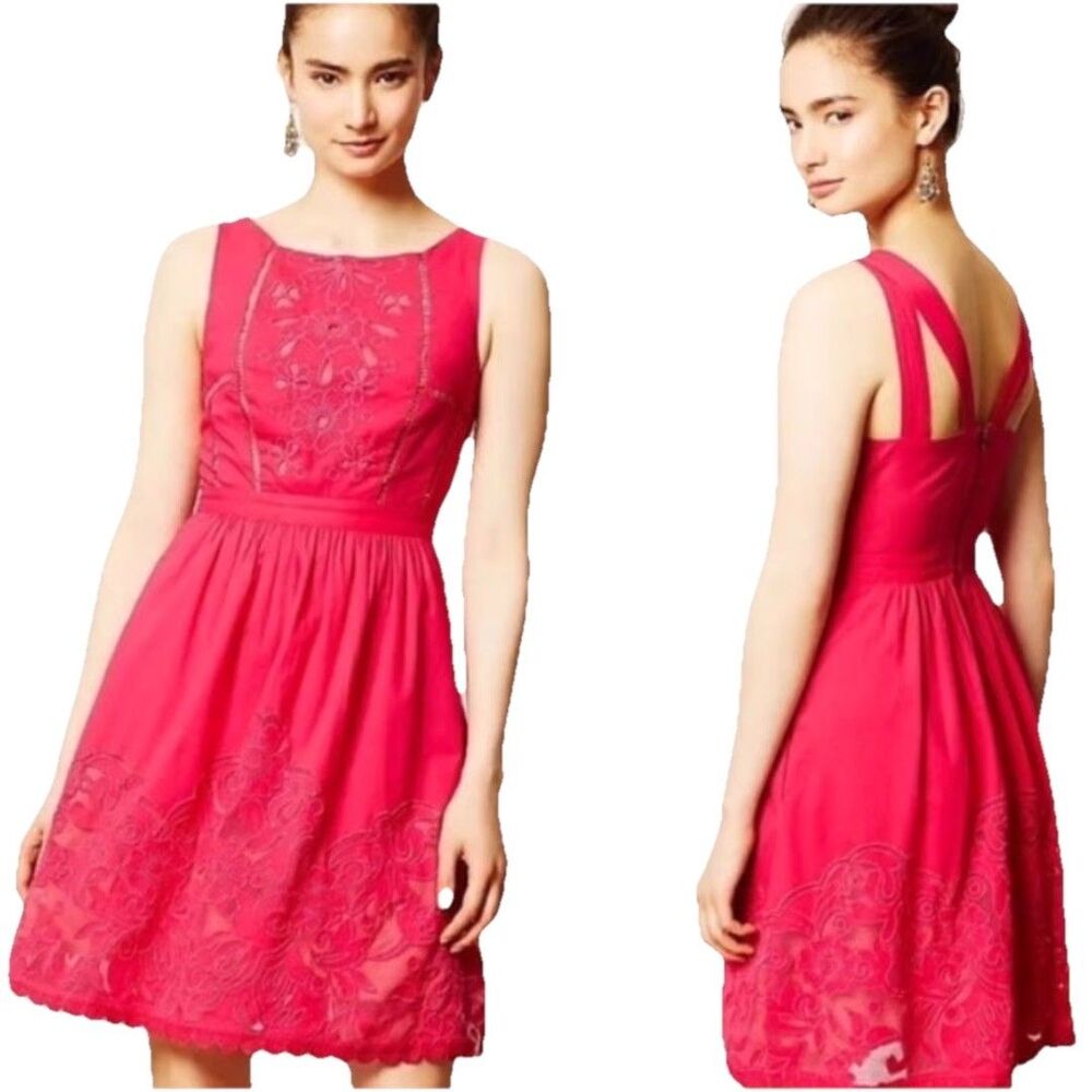 Anthropologie Moulinette Soeurs Rhododendron Pink Eyelet Dress 2 Barbiecore‎